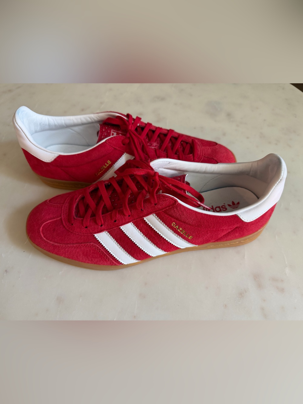 adidas Men’s Red and White Gazelle Sneakers